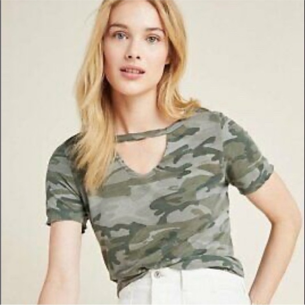 T.La Anthropologie Cut Out Camo Tee Size Small